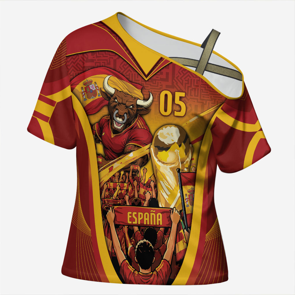 Custom Spain Football Cross Shoulder Shirt Raging Bull Golden Trophy Fans Banner