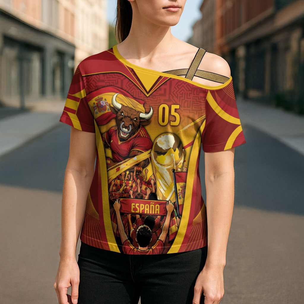 Custom Spain Football Cross Shoulder Shirt Raging Bull Golden Trophy Fans Banner