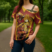 Custom Spain Football Cross Shoulder Shirt Raging Bull Golden Trophy Fans Banner