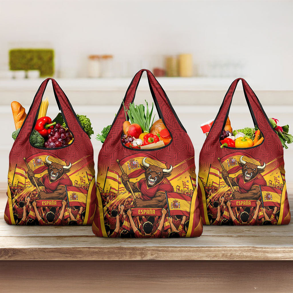 Spain Football Grocery Bag Raging Bull Golden Trophy Fans Banner