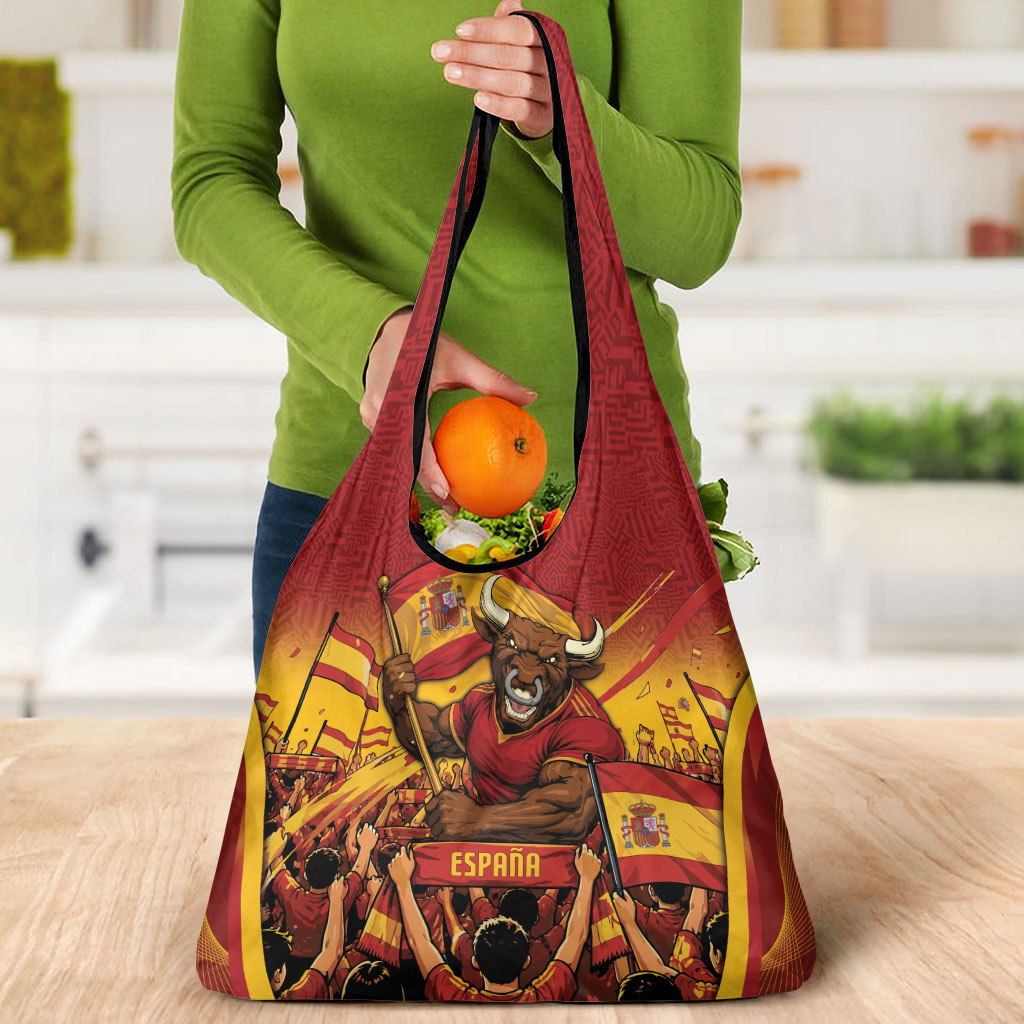 Spain Football Grocery Bag Raging Bull Golden Trophy Fans Banner