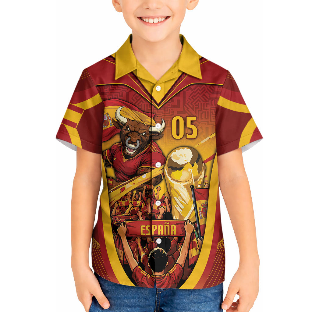 Custom Spain Football Hawaiian Shirt Raging Bull Golden Trophy Fans Banner