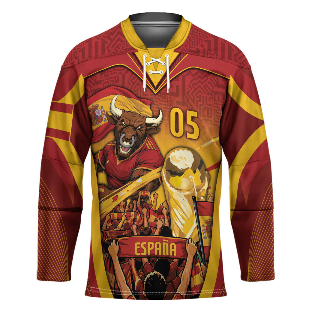 Custom Spain Football Hockey Jersey Raging Bull Golden Trophy Fans Banner