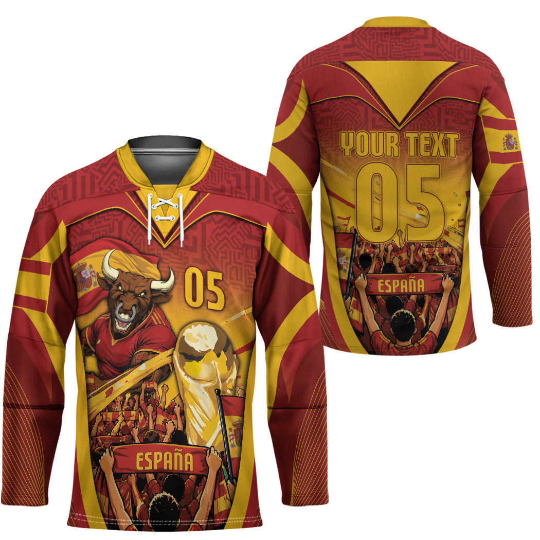 Custom Spain Football Hockey Jersey Raging Bull Golden Trophy Fans Banner