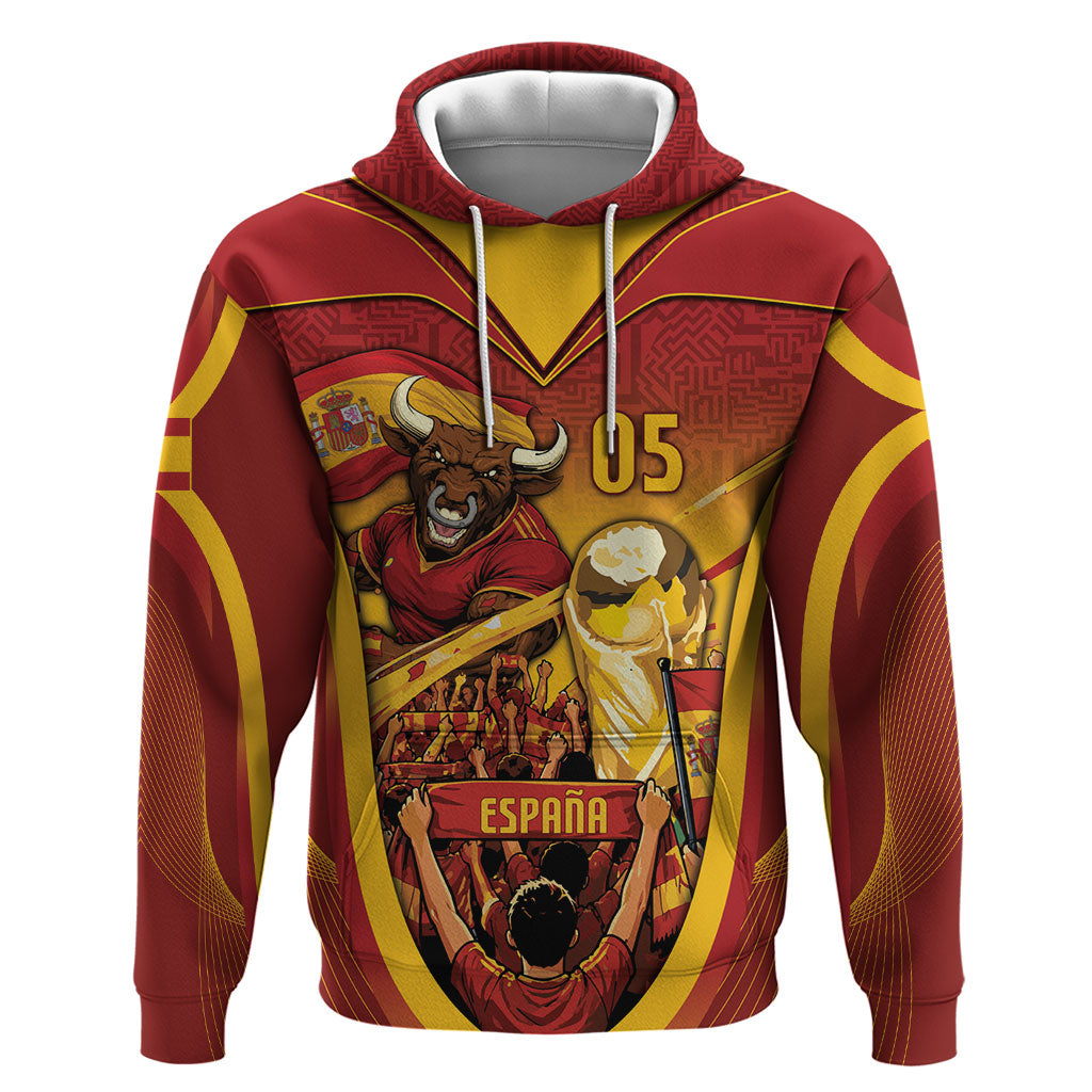 Custom Spain Football Hoodie Raging Bull Golden Trophy Fans Banner