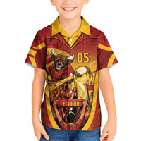 Custom Spain Football Kid Hawaiian Shirt Raging Bull Golden Trophy Fans Banner