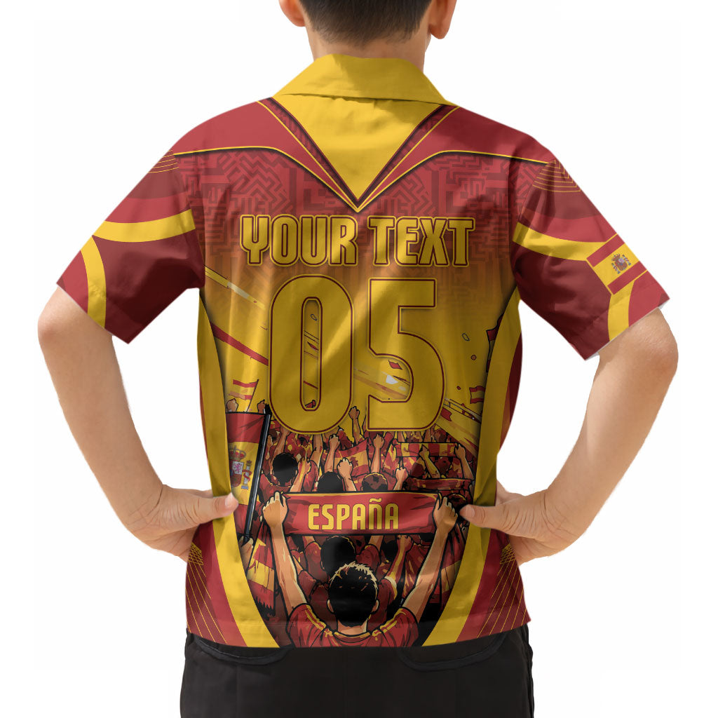 Custom Spain Football Kid Hawaiian Shirt Raging Bull Golden Trophy Fans Banner