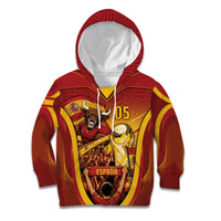 Custom Spain Football Kid Hoodie Raging Bull Golden Trophy Fans Banner