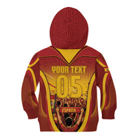 Custom Spain Football Kid Hoodie Raging Bull Golden Trophy Fans Banner