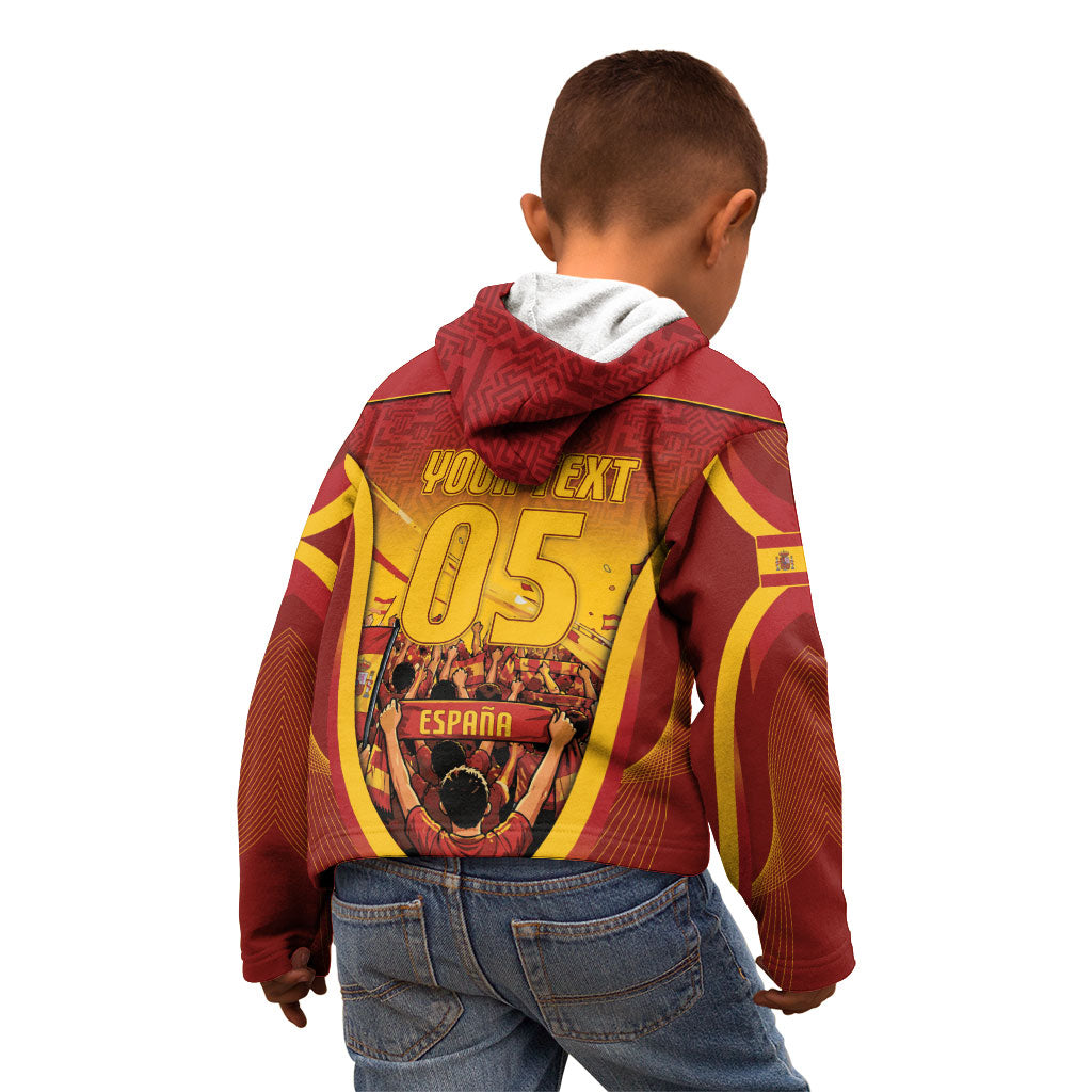 Custom Spain Football Kid Hoodie Raging Bull Golden Trophy Fans Banner