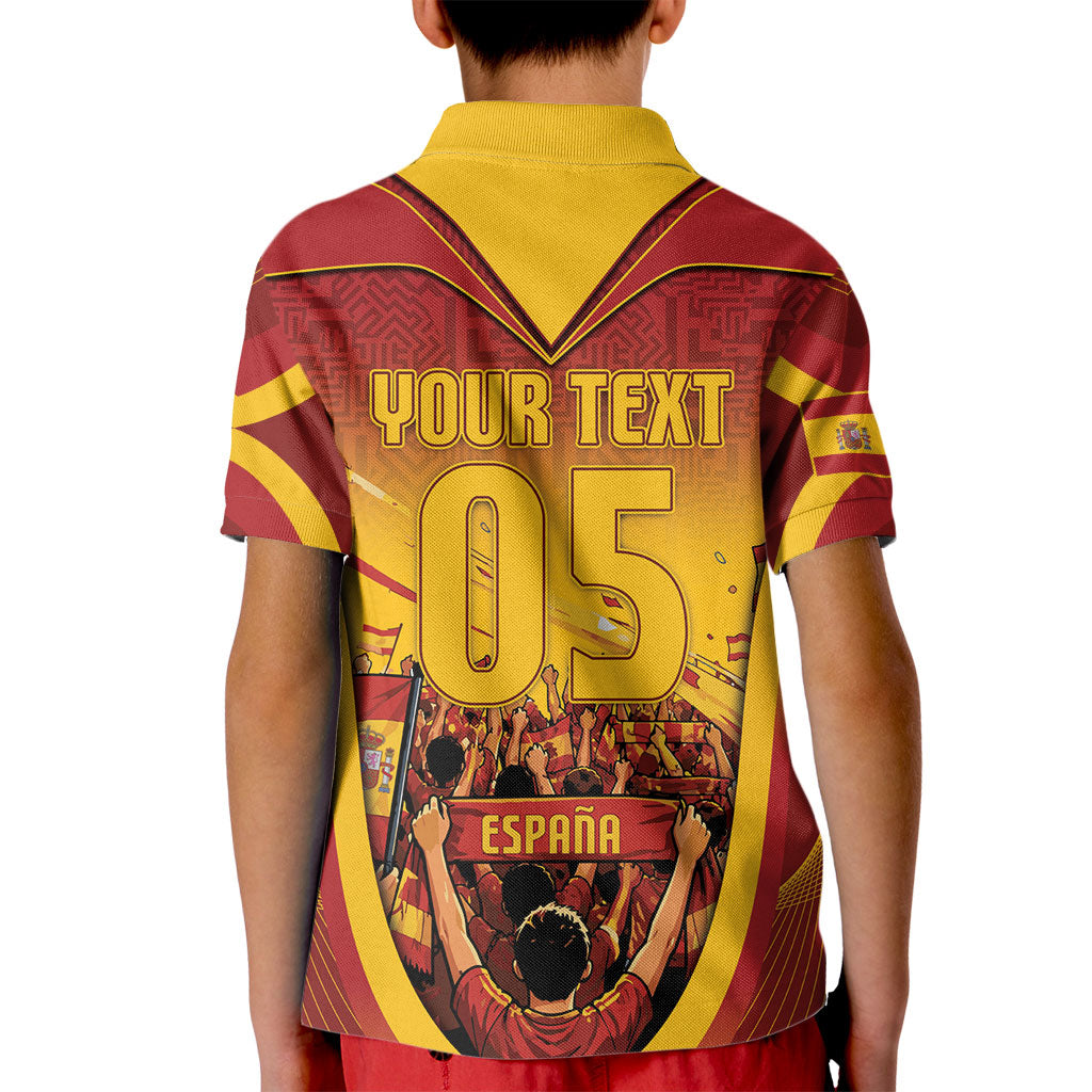 Custom Spain Football Kid Polo Shirt Raging Bull Golden Trophy Fans Banner