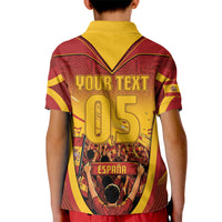 Custom Spain Football Kid Polo Shirt Raging Bull Golden Trophy Fans Banner