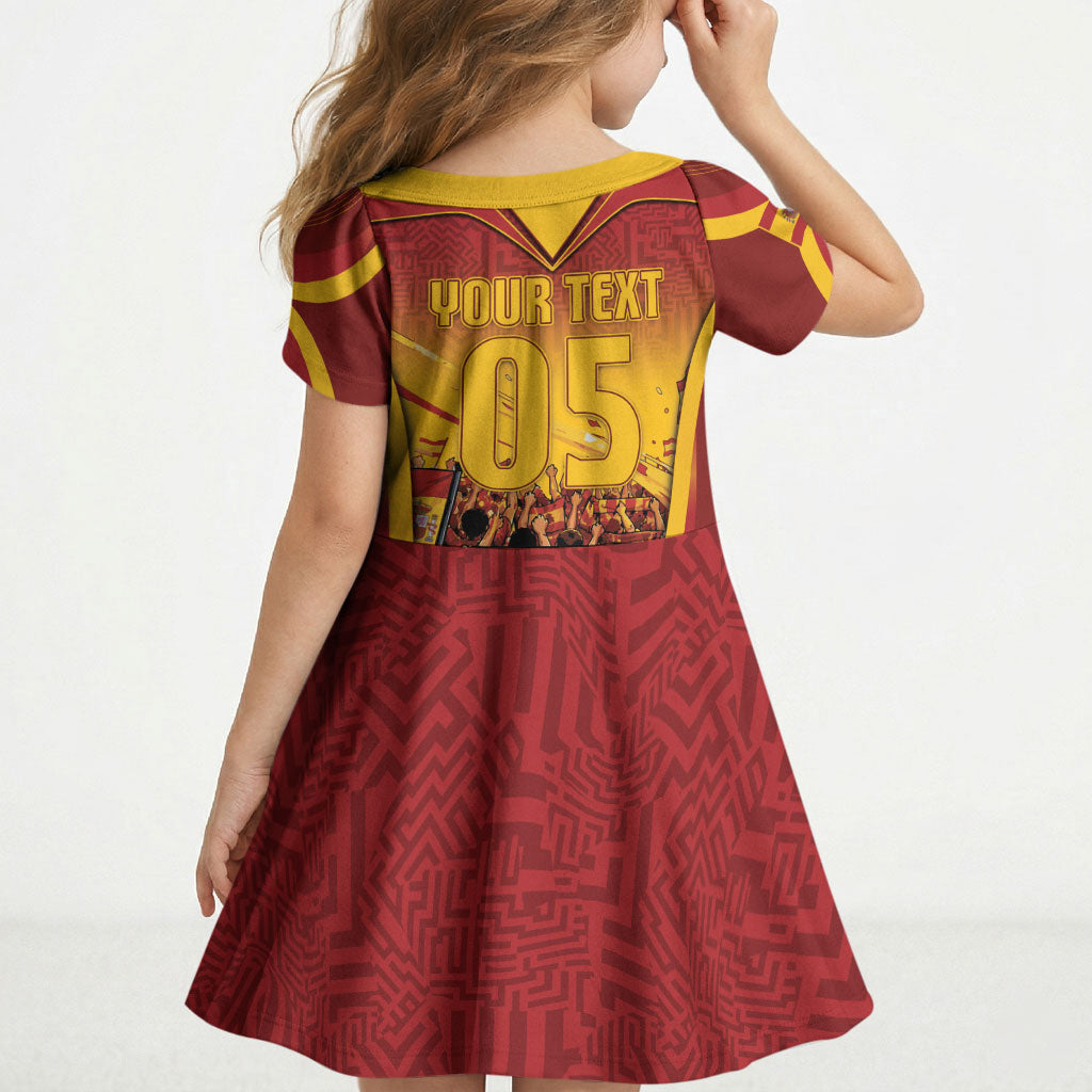 Custom Spain Football Kid Short Sleeve Dress Raging Bull Golden Trophy Fans Banner
