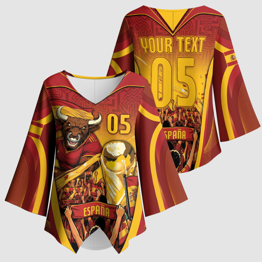 Custom Spain Football Kimono Sleeve Blouse Raging Bull Golden Trophy Fans Banner