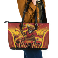 Spain Football Leather Tote Bag Raging Bull Golden Trophy Fans Banner