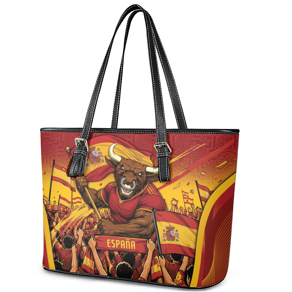 Spain Football Leather Tote Bag Raging Bull Golden Trophy Fans Banner
