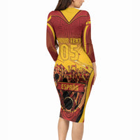 Custom Spain Football Long Sleeve Bodycon Dress Raging Bull Golden Trophy Fans Banner