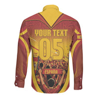 Custom Spain Football Long Sleeve Button Shirt Raging Bull Golden Trophy Fans Banner