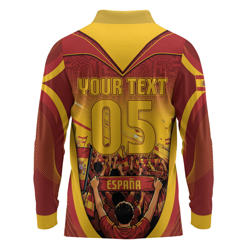 Custom Spain Football Long Sleeve Polo Shirt Raging Bull Golden Trophy Fans Banner