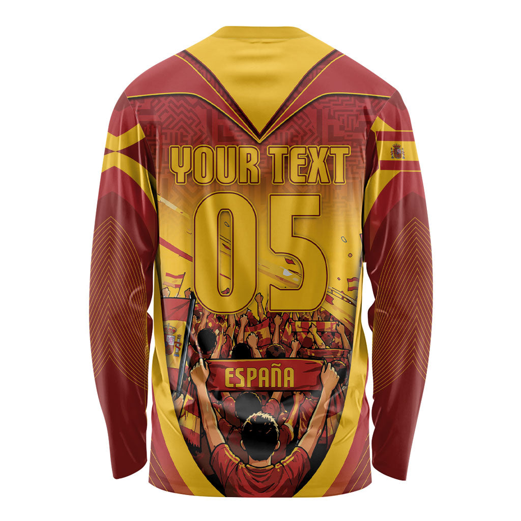 Custom Spain Football Long Sleeve Shirt Raging Bull Golden Trophy Fans Banner