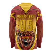Custom Spain Football Long Sleeve Shirt Raging Bull Golden Trophy Fans Banner