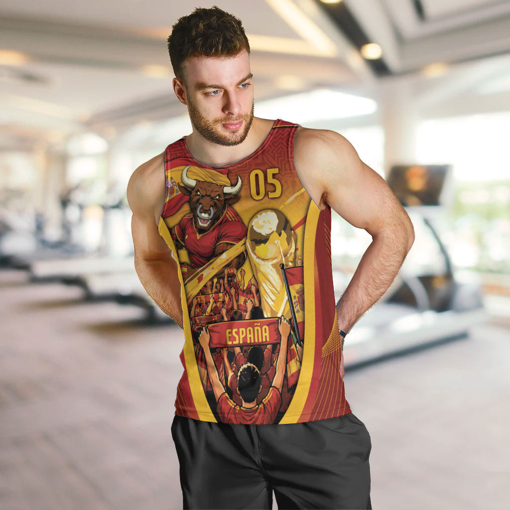 Custom Spain Football Men Tank Top Raging Bull Golden Trophy Fans Banner