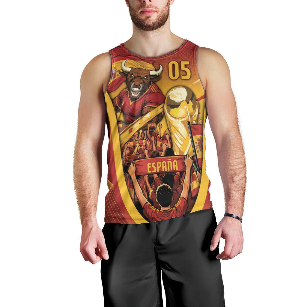 Custom Spain Football Men Tank Top Raging Bull Golden Trophy Fans Banner