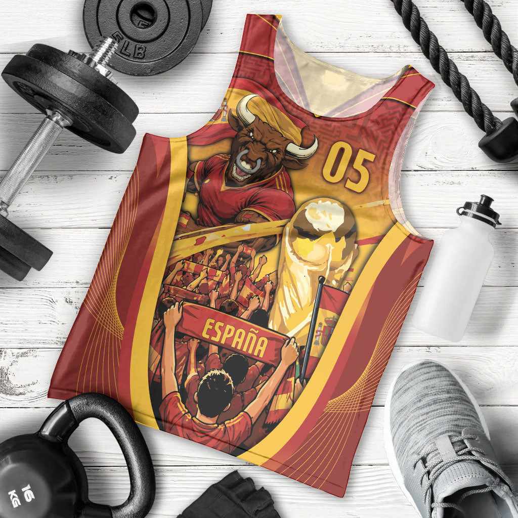 Custom Spain Football Men Tank Top Raging Bull Golden Trophy Fans Banner