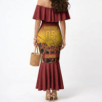 Custom Spain Football Mermaid Dress Raging Bull Golden Trophy Fans Banner