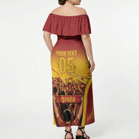 Custom Spain Football Off Shoulder Maxi Dress Raging Bull Golden Trophy Fans Banner