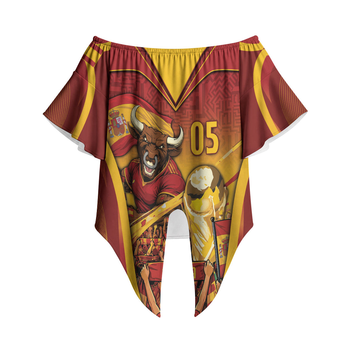 Custom Spain Football Off Shoulder Wrap Waist Top Raging Bull Golden Trophy Fans Banner