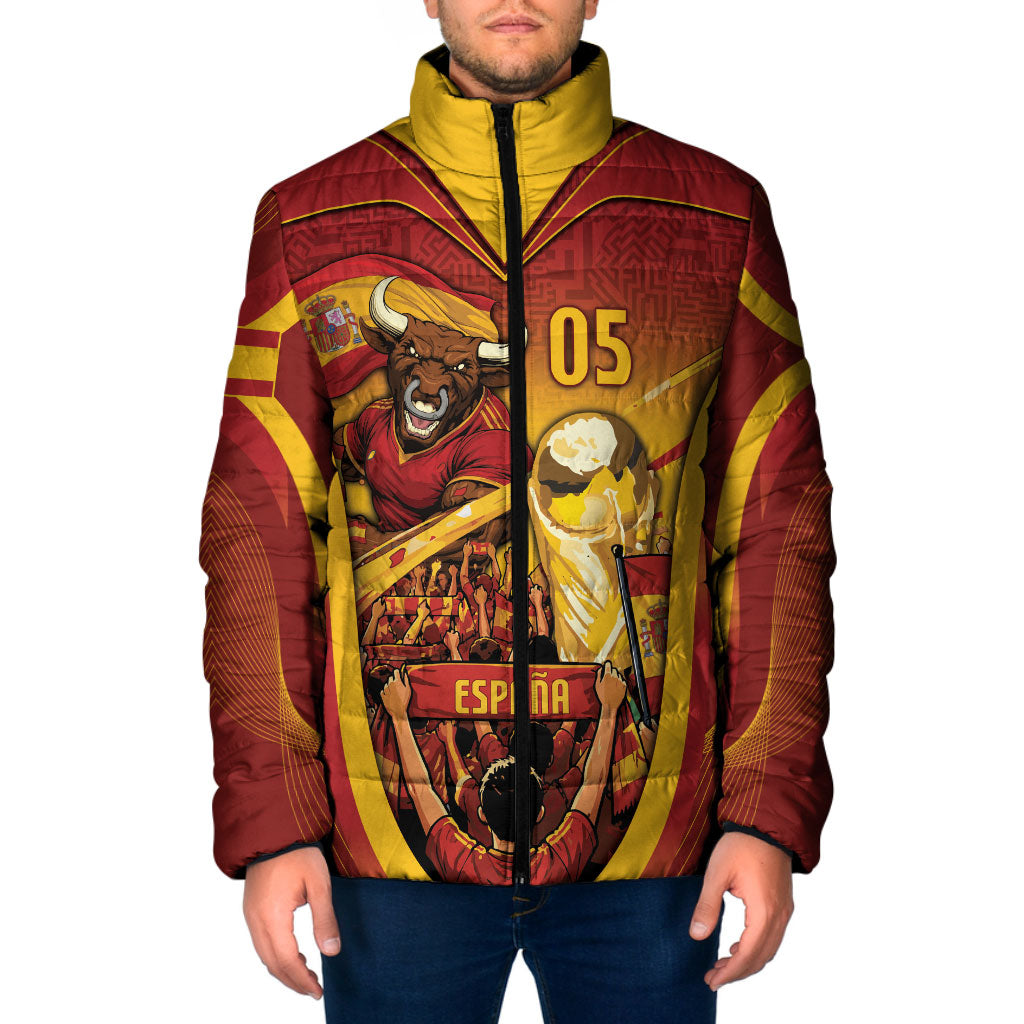 Custom Spain Football Padded Jacket Raging Bull Golden Trophy Fans Banner