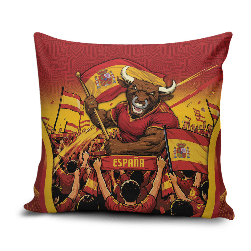 Spain Football Pillow Cover Raging Bull Golden Trophy Fans Banner