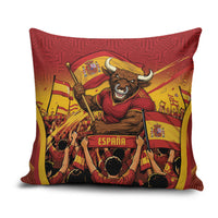 Spain Football Pillow Cover Raging Bull Golden Trophy Fans Banner