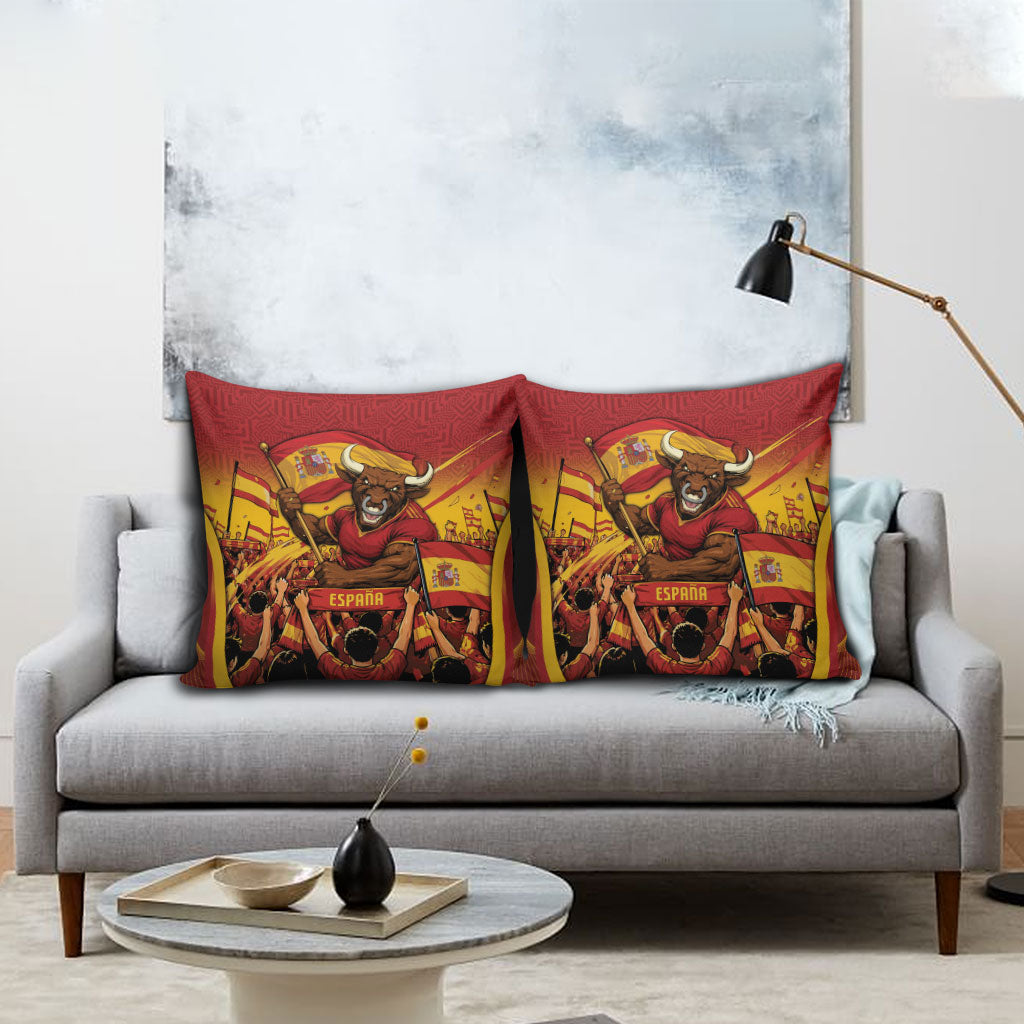 Spain Football Pillow Cover Raging Bull Golden Trophy Fans Banner