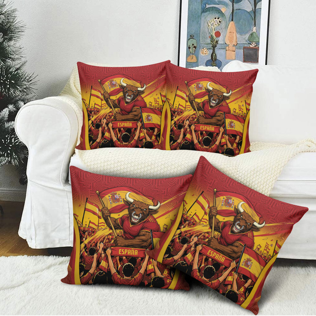 Spain Football Pillow Cover Raging Bull Golden Trophy Fans Banner