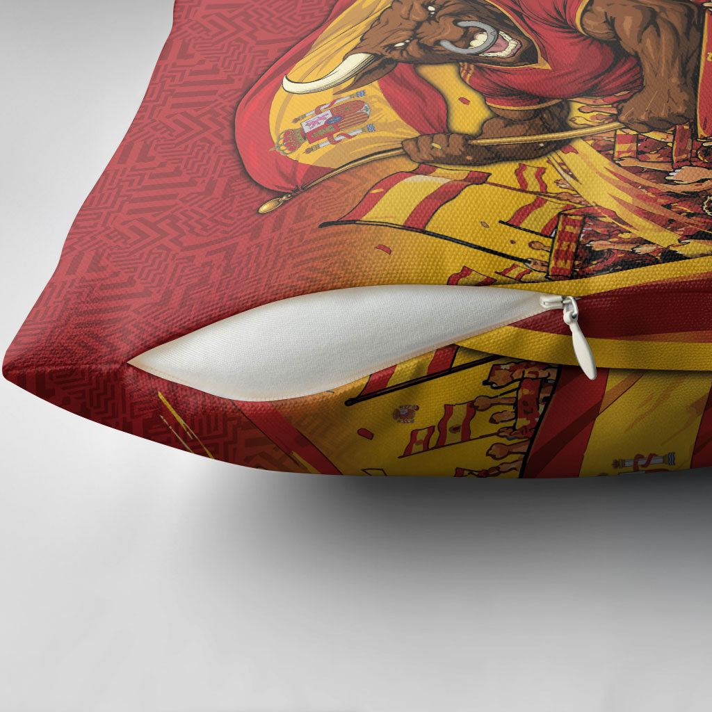 Spain Football Pillow Cover Raging Bull Golden Trophy Fans Banner