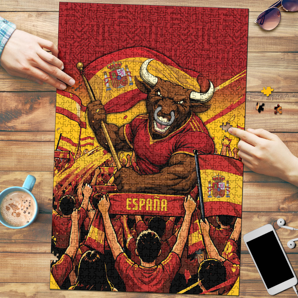 Spain Football Puzzle Raging Bull Golden Trophy Fans Banner