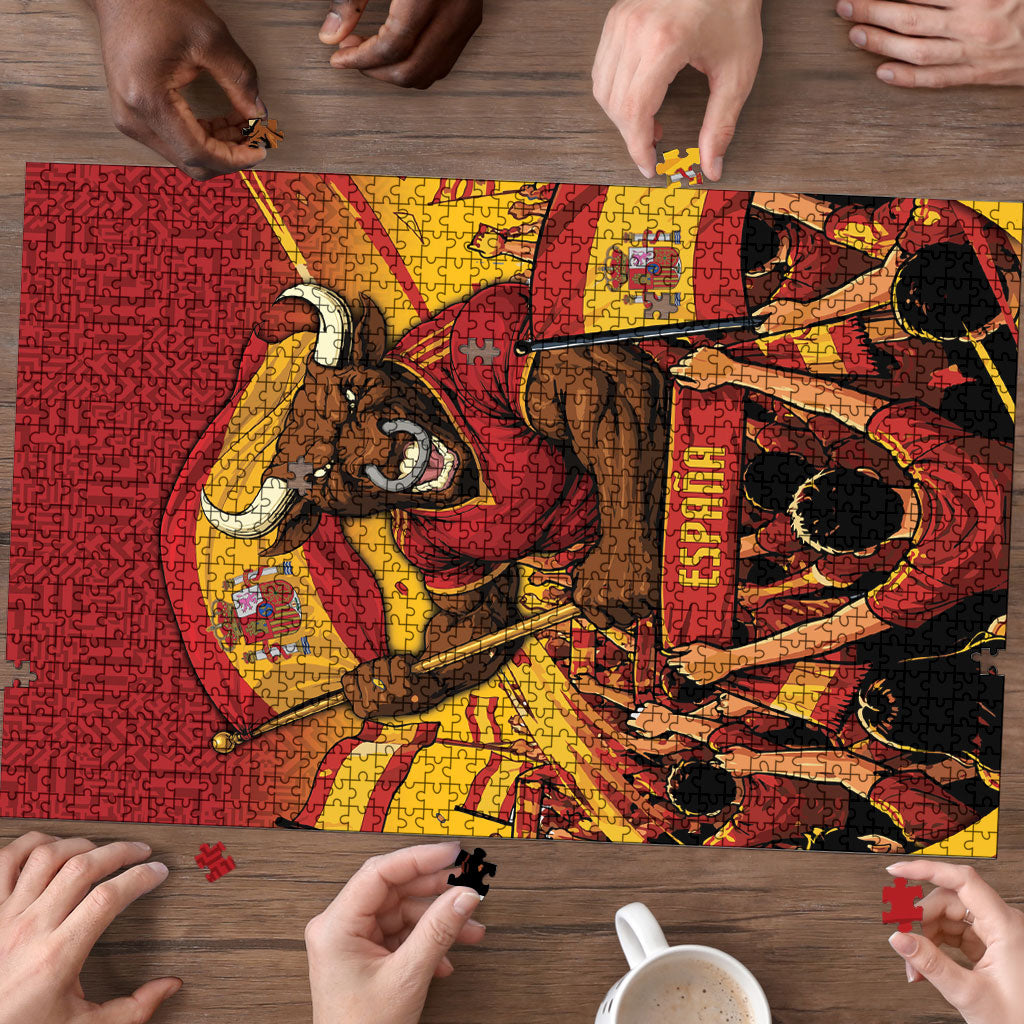 Spain Football Puzzle Raging Bull Golden Trophy Fans Banner
