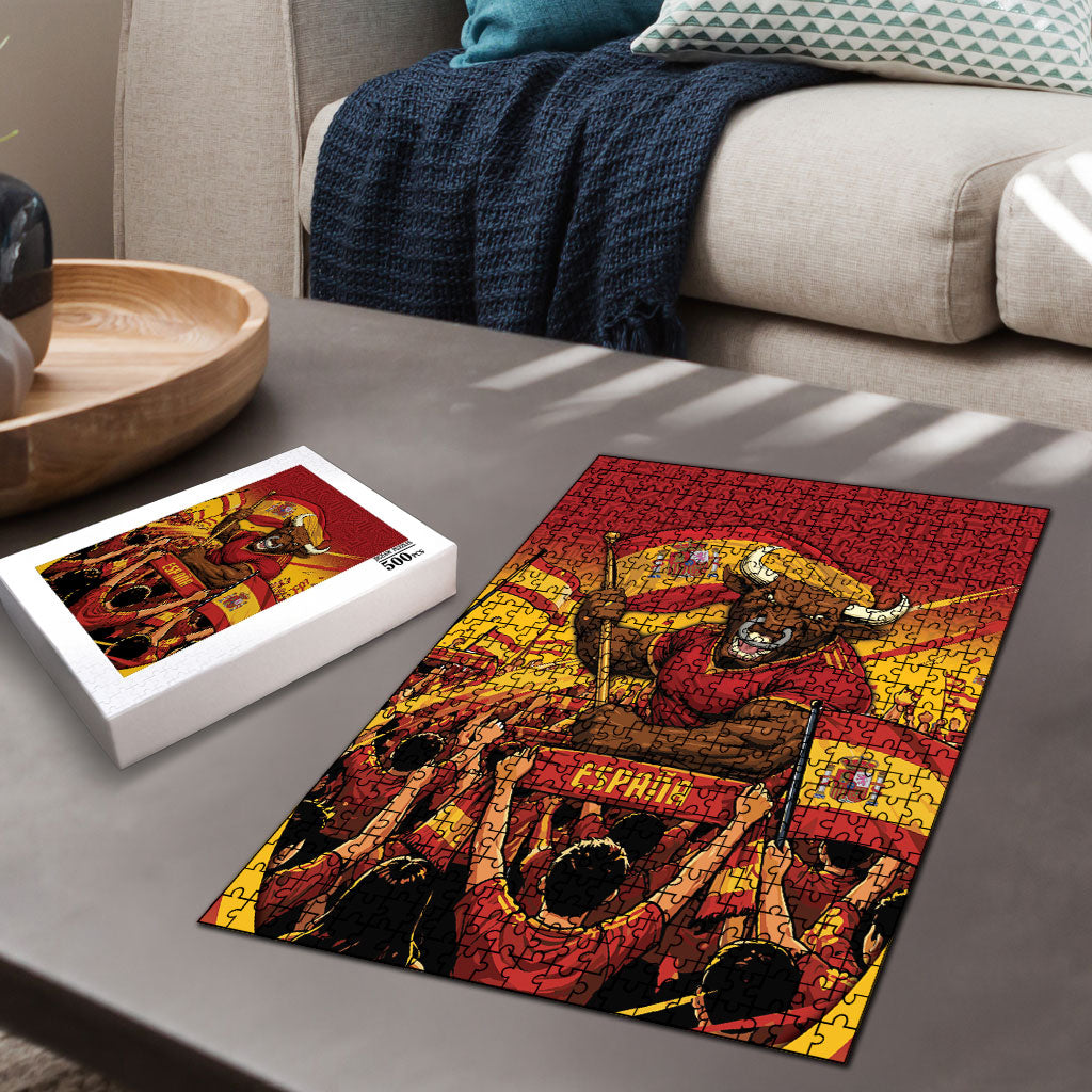Spain Football Puzzle Raging Bull Golden Trophy Fans Banner