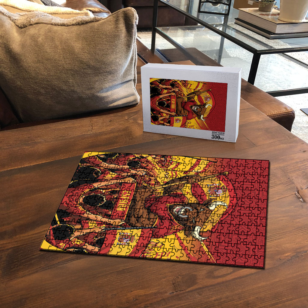 Spain Football Puzzle Raging Bull Golden Trophy Fans Banner