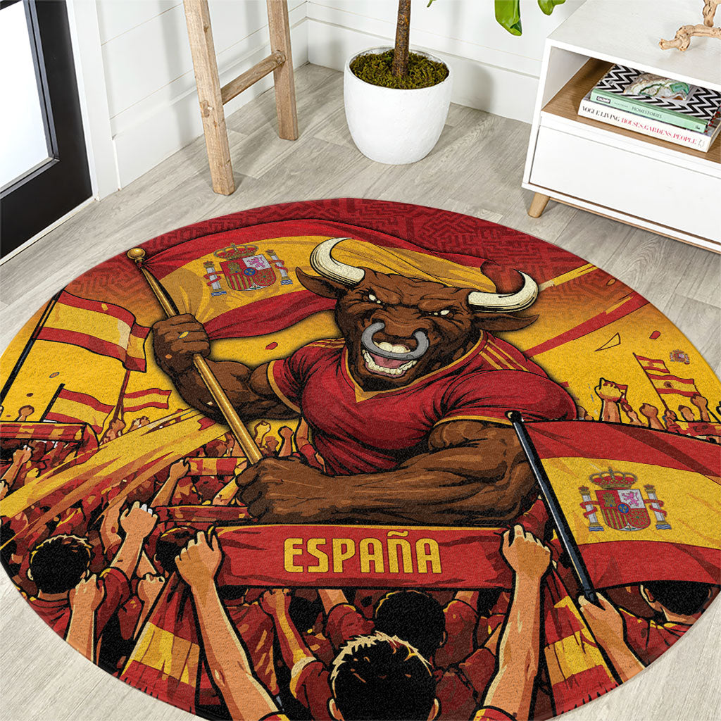 Spain Football Round Carpet Raging Bull Golden Trophy Fans Banner