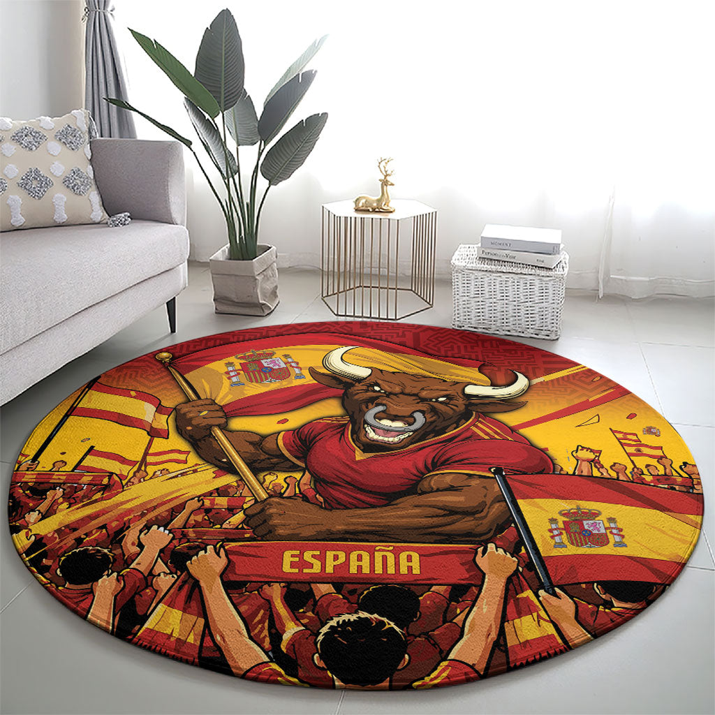 Spain Football Round Carpet Raging Bull Golden Trophy Fans Banner