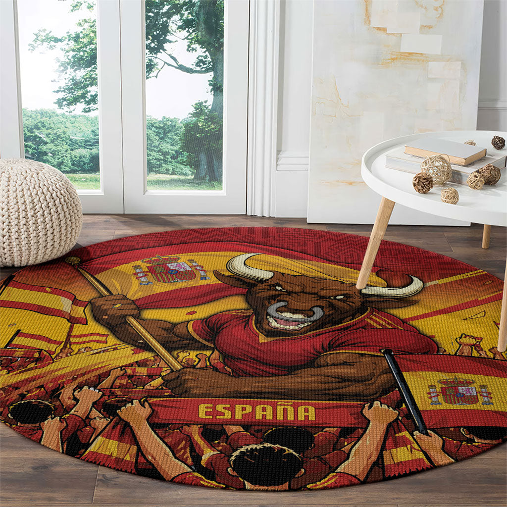 Spain Football Round Carpet Raging Bull Golden Trophy Fans Banner