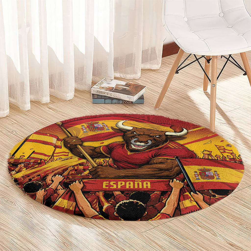 Spain Football Round Carpet Raging Bull Golden Trophy Fans Banner