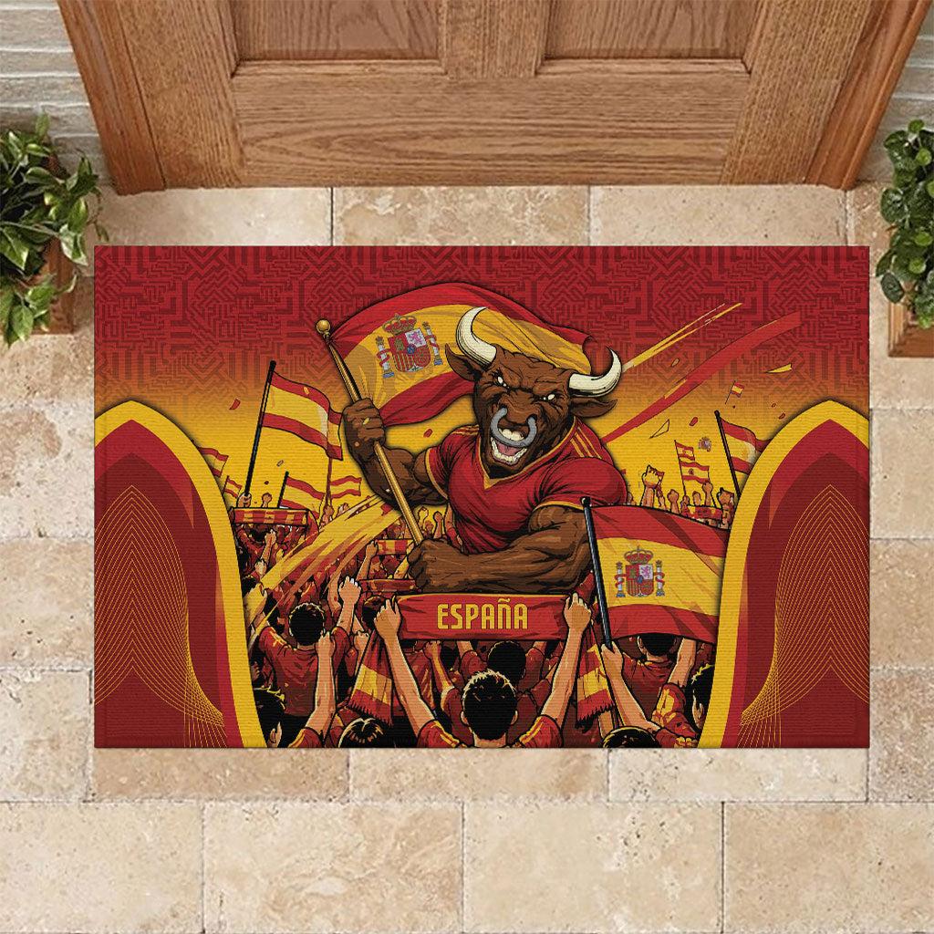 Spain Football Rubber Doormat Raging Bull Golden Trophy Fans Banner