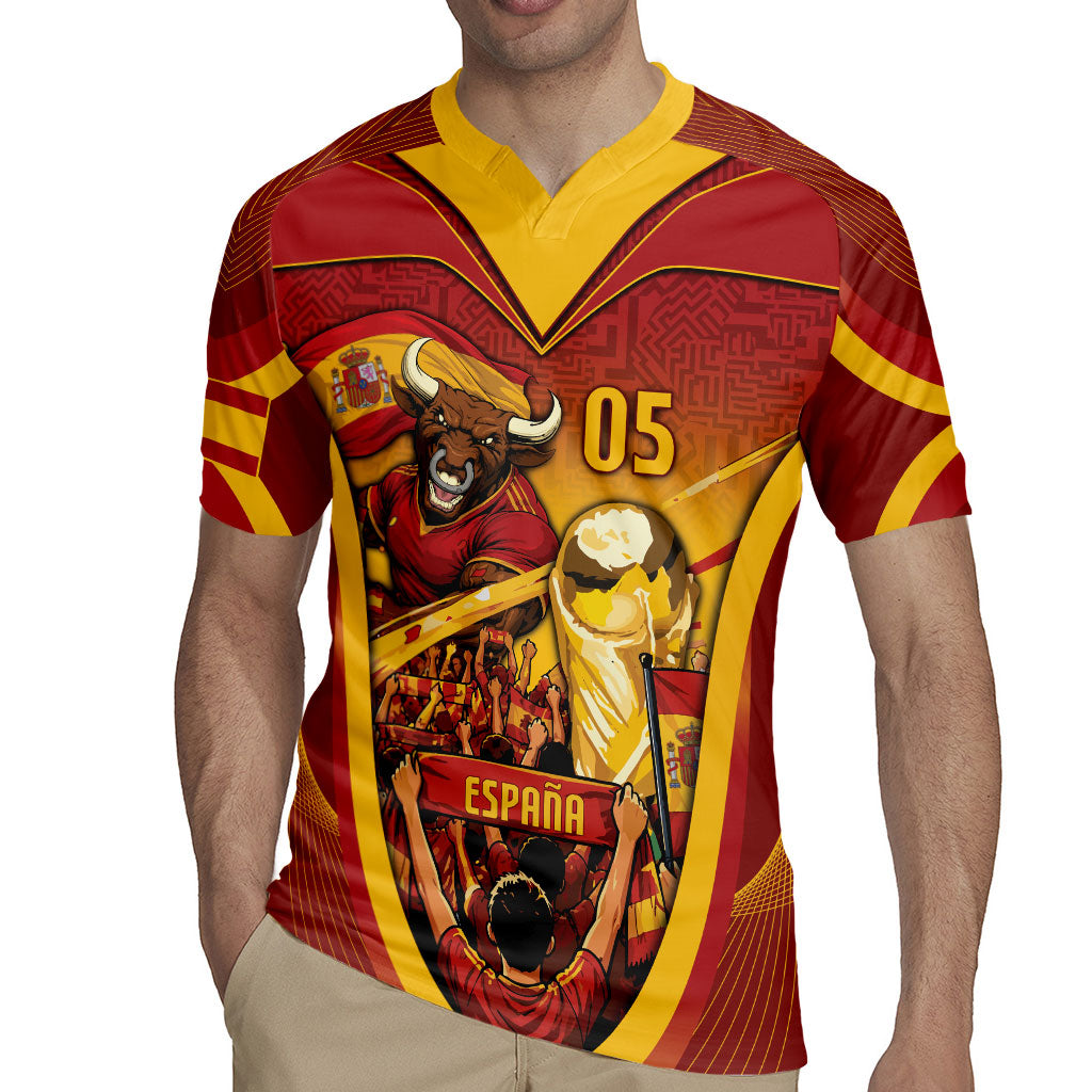 Custom Spain Football Rugby Jersey Raging Bull Golden Trophy Fans Banner