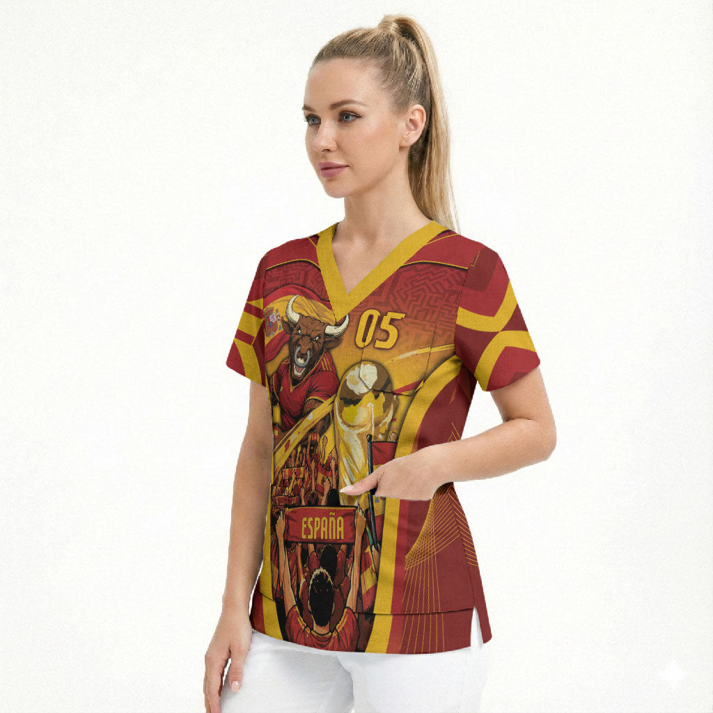 Custom Spain Football Scrub Top Raging Bull Golden Trophy Fans Banner