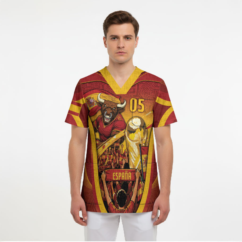 Custom Spain Football Scrub Top Raging Bull Golden Trophy Fans Banner