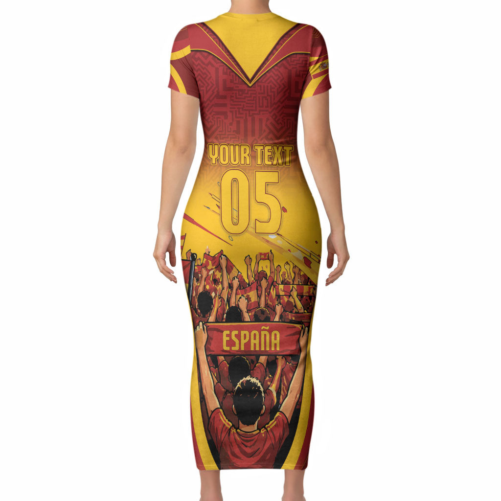Custom Spain Football Short Sleeve Bodycon Dress Raging Bull Golden Trophy Fans Banner